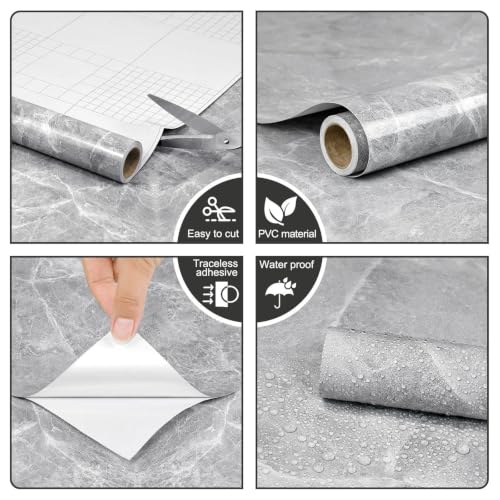 CAX Peel and Stick Wallpaper Light Gray Marble Contact Paper for Countertop - color: Light Gray, size: 23.6" x 118"