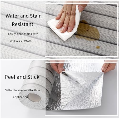Haimin Wood Grain Slat Wall Panels Peel and Stick Faux Wood Thick Wallpaper - color: Light Gray