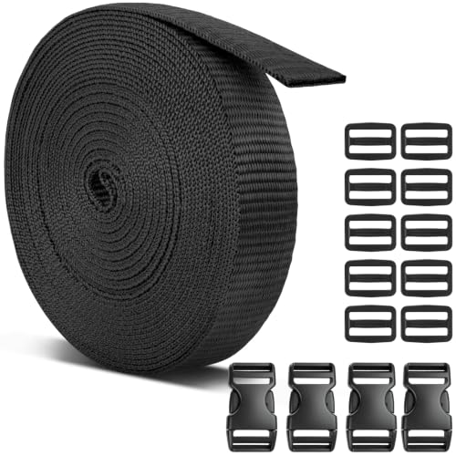 1" Webbing, 25 Yards, Black, Strap Set for Outdoors Indoors Crafting DIY - color: Black, size: 1"- 25 yards