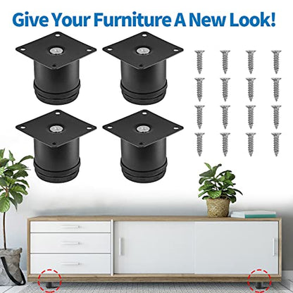 Stainless Steel Adjustable Furniture Legs 2.5 Inch - Black - 4pcs - color: Black, size: 2.5"
