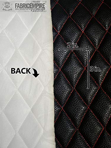 Vinyl Quilted Foam Fabric with 3/8" Foam Backing Upholstery / 52" Wide/Sold by The Yard/FABRIC EMPIRE (Black with Red Stitching, Diamond 2" x 3") - color: Black With Red Stitching, size: Diamond 2" x 3"