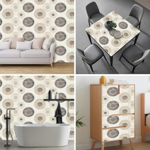 HOMETITUTE Neutral Circle Peel and Stick Wallpaper 118.1x17.7 Inch Vinyl - color: Beige Geometric Circle