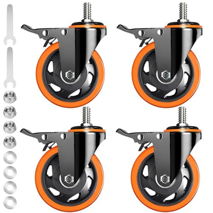 Caster Wheels Heavy Duty 5 Inch Stem Caster 2400Lbs, Threaded Stem Casters 1/2"-13 x 1(Stem Diameter 1/2", Stem Length 1"), Safety Locking Caster Set of 4, Industrial Castor Wheels for Cart,Furniture - size: 5 Inch_1/2"-13x1"