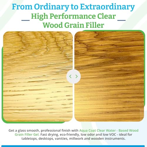 Aqua Coat NEW and Improved High Performance Eco-Friendly Water-Based Clear Wood Grain Filler Gel, Easily Sandable, Stainable, Paintable, Water Cleanup, Low Odor, Low VOC, Fast Drying, 128 oz - size: Gallon