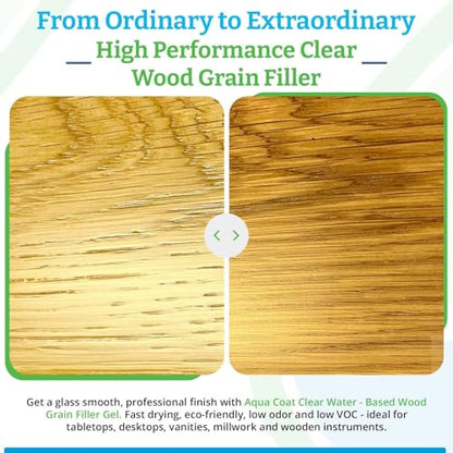 Aqua Coat NEW and Improved High Performance Eco-Friendly Water-Based Clear Wood Grain Filler Gel, Easily Sandable, Stainable, Paintable, Water Cleanup, Low Odor, Low VOC, Fast Drying, 128 oz - size: Gallon
