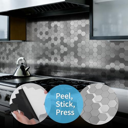 Art3d 10-Pack Metal Peel and Stick Backsplash Tile, Silver Hexagon - color: Silver Hexagon