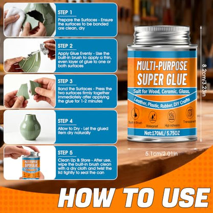 JAOJAO Super Glue with Brush(170ml), All Purpose Strong Clear Adhesive