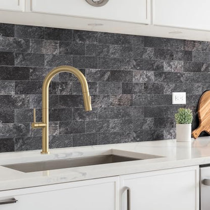 StyloVue 100 Pieces Peel and Stick Backsplash for Kitchen, 3" x 6" PVC Subway Tile 2026 Upgraded Graphite Stone Backsplash Stick on Tile Elevate Kitchen Fireplace RV - color: Graphite Stone