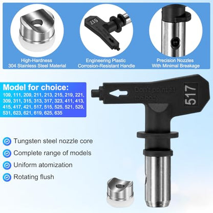 M METERXITY 1-Set Airless Paint Sprayer Tips, Tungsten Steel Reversible Spray Tips with 1 Pad for Homes/Buildings/Garden/Decks/Fences [Black, 517] - size: 517
