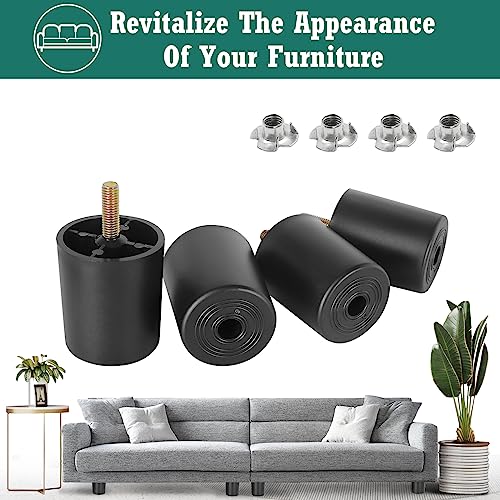 4pcs Plastic Furniture Legs 2.4" with T-Nuts, M8-1.25 Thread Bolt - size: 2-3/8 Inch, M8-1.25 Metric Thread Bolts