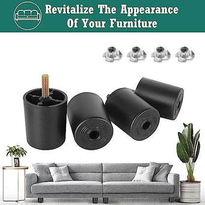 4pcs Plastic Furniture Legs 2.4" with T-Nuts, M8-1.25 Thread Bolt - size: 2-3/8 Inch, M8-1.25 Metric Thread Bolts