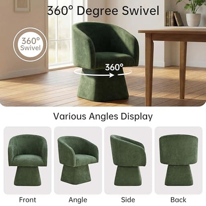 VKNOW Upholstered Swivel Dining Chairs Set of 4 with Barrel Back and Arm - color: Green