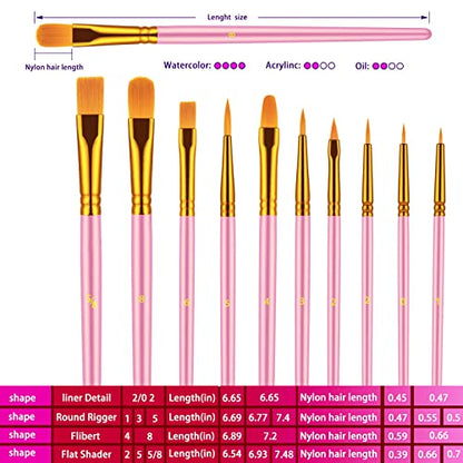 Artstorys Paint Brushes Set, 20 Pcs Acrylic Oil Watercolor Painting Brushes - color: Blush