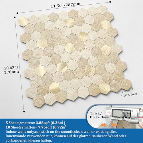 Peel and Stick Backsplash Hexagon Marble Tiles Beige 5pcs - color: Beige, size: 5sheets