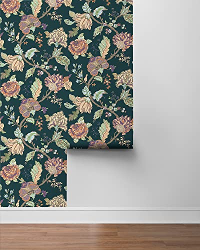NextWall Kianna Jacobean Floral Peel and Stick Wallpaper (Victorian Jade) - color: Victorian Jade