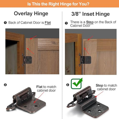 Oil Rubbed Bronze (Antique) Cabinet Hinges, 3/8” Inset, 4 Pack - color: Antique Copper, size: 3/8 Inch Inset