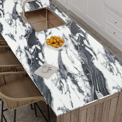 VaryPaper 24"x473" Black and White Marble Countertop Peel and Stick Wallpaper Marble Vinyl Wrap for Cabinets Table Furniture Waterproof Self Adhesive Removable Wall Paper for Bedroom Bathroom Kitchen - size: 24" x 473"