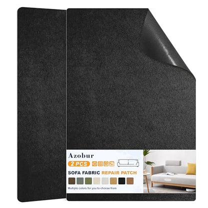 Azobur Couch Patch Repair Fabric,Microfiber Fabric, Self-Adhesive, for Sofa Repair and Upholstery, 2 Pieces, 9.5 x 11 inches (Black) - color: Black, size: 9.5" x 11"-2 PCS