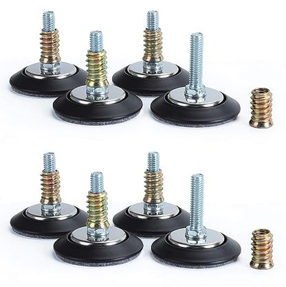 Leveling Feet 8PK with 3/8"-16 Thread Inserts and Felt Pads - size: D64mm Black