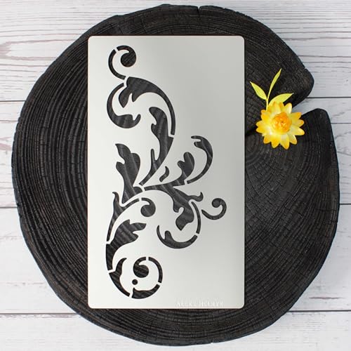 Aleks Melnyk No.349 Metal Stencil, Swirls, Ornaments, Flowers Vine, Patterns, Border, Small Stencil, 1 PCS, Template for Wood Burning, Engraving, Crafting, Scrapbook, Art, Ornate