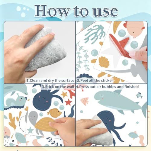 Ocean Animals Wall Decals, 6 Sheets 84 Pcs - color: Sea Creature