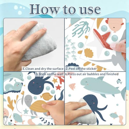 Ocean Animals Wall Decals, 6 Sheets 84 Pcs - color: Sea Creature