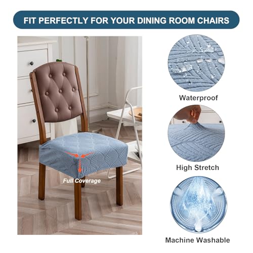 Waterproof Stretch Dining Chair Seat Covers, Set of 6 Light Blue - color: Light Blue, size: 16-20in-Rear-gapped