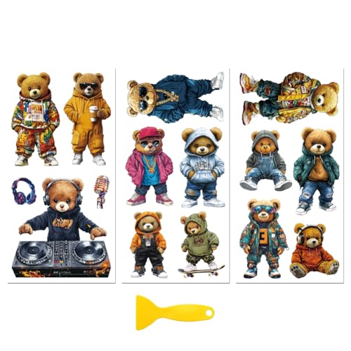 Peacoblue Cool Teddy Bear Rub On Transfers for Furniture Craft 6"x12" - style: Cool Teddy Bear