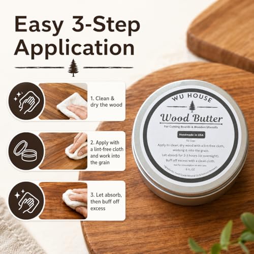 Wood Butter Cutting Board Wax, Food Grade Mineral Oil and Beeswax Conditioner for Butcher Blocks, Wooden Utensils and Serving Boards, Handmade in USA (8 FL OZ) - size: 8 Fl Oz
