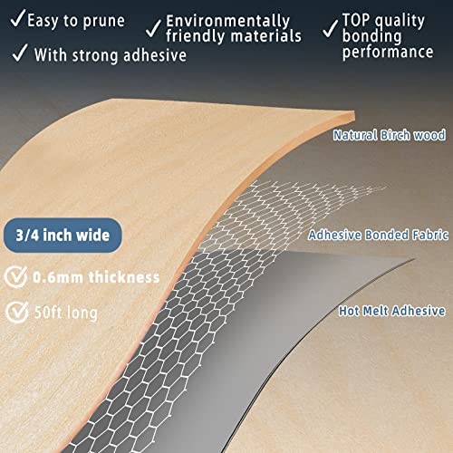 Birch Edge Banding, 3/4 inch x 50ft roll of Veneer Edge Banding Pre-glued Flexible, Wood Tape Banding for Cabinet Repair - color: Birch, size: 3/4"x 50ft