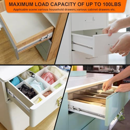 12 inch Drawer Slides 6 Pairs (12pcs) Soft Self Close 3 fold Full Extension Ball Bearing Cabinet Drawer Glides Side Mount for Dresser, Cabinet, Kitchen 100 LB Capacity 12" Silver - size: 12inch-300mm