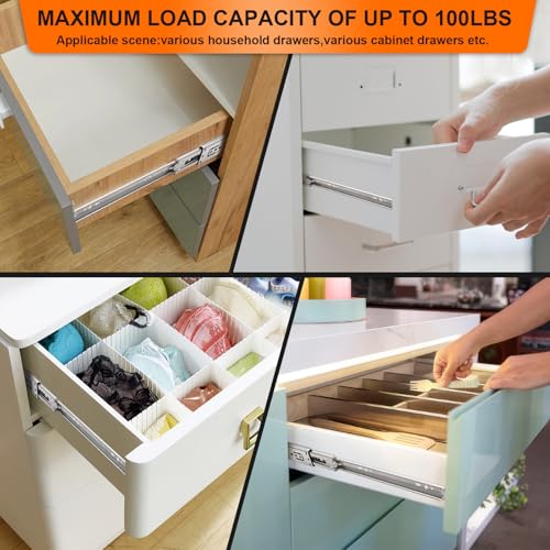 22 inch Drawer Slides 6 Pairs (12pcs) Soft Self Close 3 fold Full Extension Ball Bearing Cabinet Drawer Glides Side Mount for Dresser, Cabinet, Kitchen 100 LB Capacity 22" Silver - size: 22inch-550mm