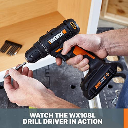 WORX Cordless Drill Driver, 20V 3/8-Inch 84-Piece Kit, WX100L.2 - style: 3/8" Cordless Drill & Driver (Battery & Charger & 84pc Accessory Kit Included)