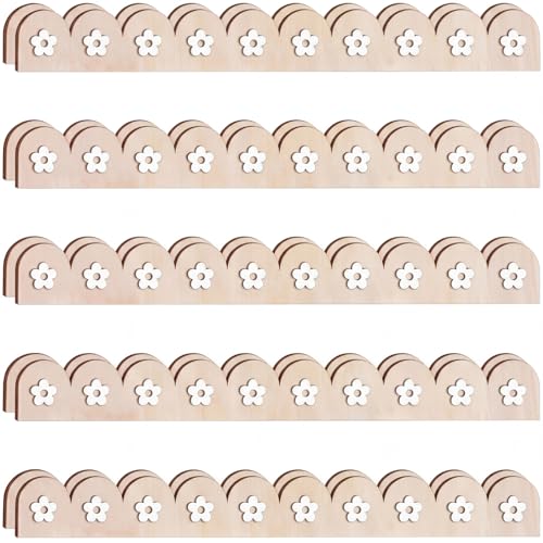 Mifoci 10 Pack Unfinished Scalloped Decorative Wood Trim with 3D Flower 15.75 x 1.57 Inch Scalloped Edge Decorative Wood Molding Cute DIY Moulding Trim for Home Wall Cabinet Shelf and Window Door