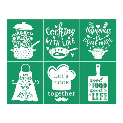 DGAGA Home Made Self Adhesive Silk Screen Stencils, Cooking Mesh Stencils Transfer, Kitchen Reusable Stencils Screen Stencil, Patterns For DIY Painting T-Shirts, Pillows, Textile Cloth Bags 8.5*11 IN - color: Kitchen stencil