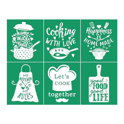 DGAGA Home Made Self Adhesive Silk Screen Stencils, Cooking Mesh Stencils Transfer, Kitchen Reusable Stencils Screen Stencil, Patterns For DIY Painting T-Shirts, Pillows, Textile Cloth Bags 8.5*11 IN - color: Kitchen stencil