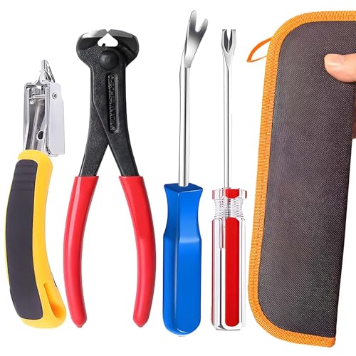 Upholstery Staple Remover Tack Puller Nail Remover Tool Set Nail Puller Plier, Staple Puller, Tack Lifter, Fastener Remover, for Furniture Floor Wall Wooden Case Photo Frame with a Leather Zipper Bag