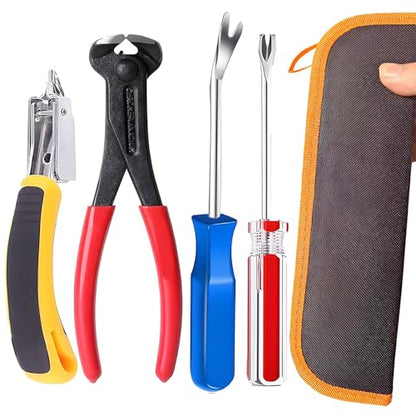 Upholstery Staple Remover Tack Puller Nail Remover Tool Set Nail Puller Plier, Staple Puller, Tack Lifter, Fastener Remover, for Furniture Floor Wall Wooden Case Photo Frame with a Leather Zipper Bag