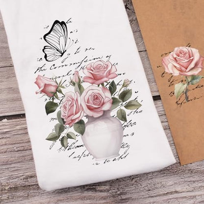 WANDIC 12 Sheets Retro Rub On Transfer Stickers,Pink Retro Flowers Decals Rose Stickers with Letters Furniture Windows Craft Wall Decals for DIY Scrapbooking,12 * 6in - color: Pink Flower, size: 12 Sheets