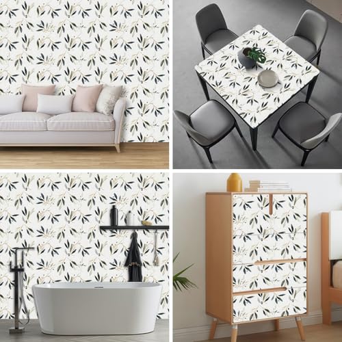 HOMETITUTE Olive Leaf Peel and Stick Wallpaper 118.1x17.7 Inch Vinyl - color: Olive Leaf