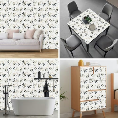HOMETITUTE Olive Leaf Peel and Stick Wallpaper 118.1x17.7 Inch Vinyl - color: Olive Leaf