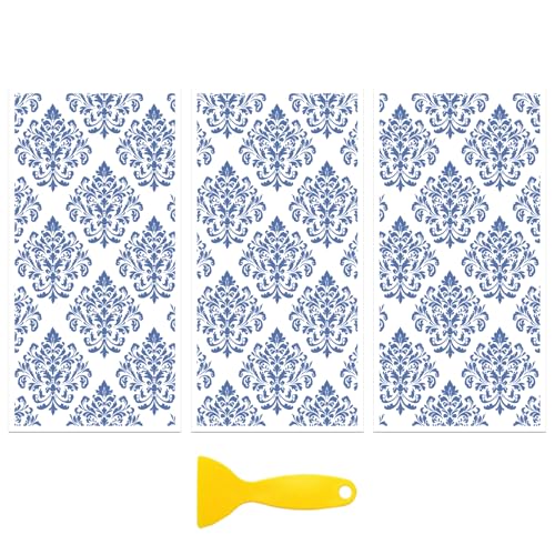 Peacoblue Blue Brocade Pattern Rub On Transfers for Furniture Craft 6"x12" - style: Blue Brocade Pattern