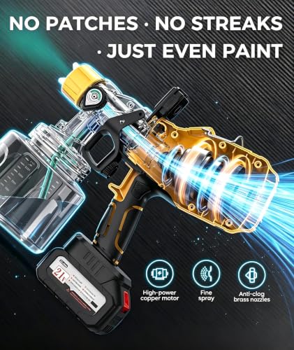 Cordless Paint Sprayer for House Painting with 2×4000mAh Battery