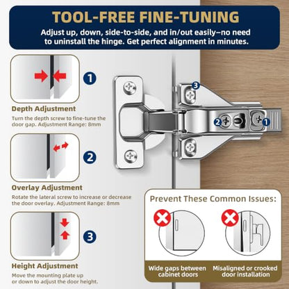 12 Pack 3/4" Overlay Soft Close Cabinet Hinges – 105° 3D Adjustable - style: 3/4" overlay