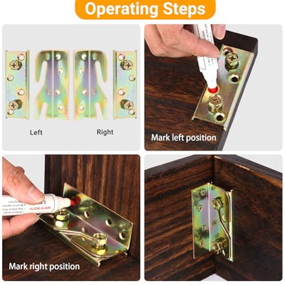 4Pcs Rust Proof Bed Rail Brackets with 32 Pcs Srews