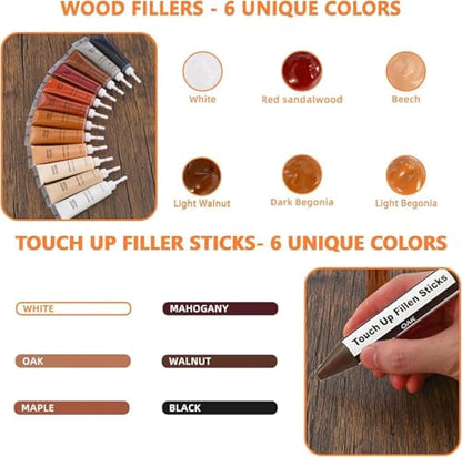 Kenbry Wood Repair Kit,Quick Fix Stick Restore Scratch, Holes for Wooden - color: 6+6 Color