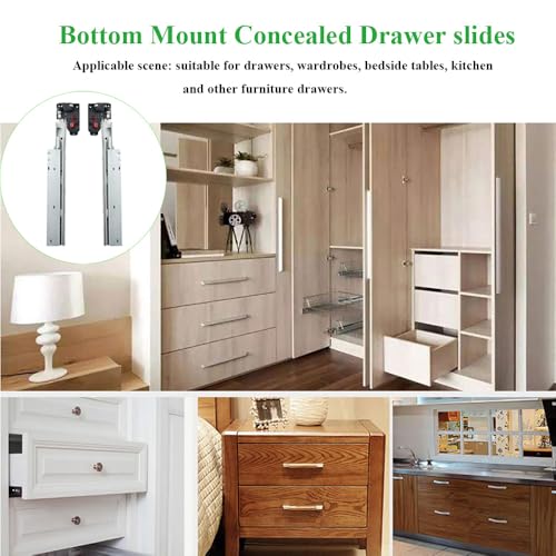 6 Pair 22 Inch (550mm) Soft Close Bottom Mount Undermount Drawer Slides - size: 22 Inch