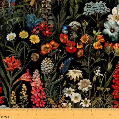 Erosebridal Florals Fabric by The Yard Spring Summer Natural Upholstery - color: Black Red, size: 3 Yards