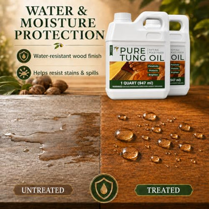 32oz*2 100% Pure Tung Oil, Food Safe Waterproof Wood Finish - size: 64 Fl Oz