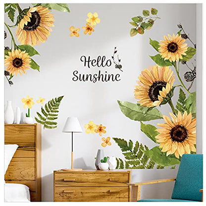 Sunflower Wall Stickers, 3D Yellow Flower Wall Decals, Easy Peel and Stick Wallpaper, DIY Removable Wall Art Mural for Bathroom, Bedroom, Nursery, TV Shower Door Home Decor - style: Sunflower